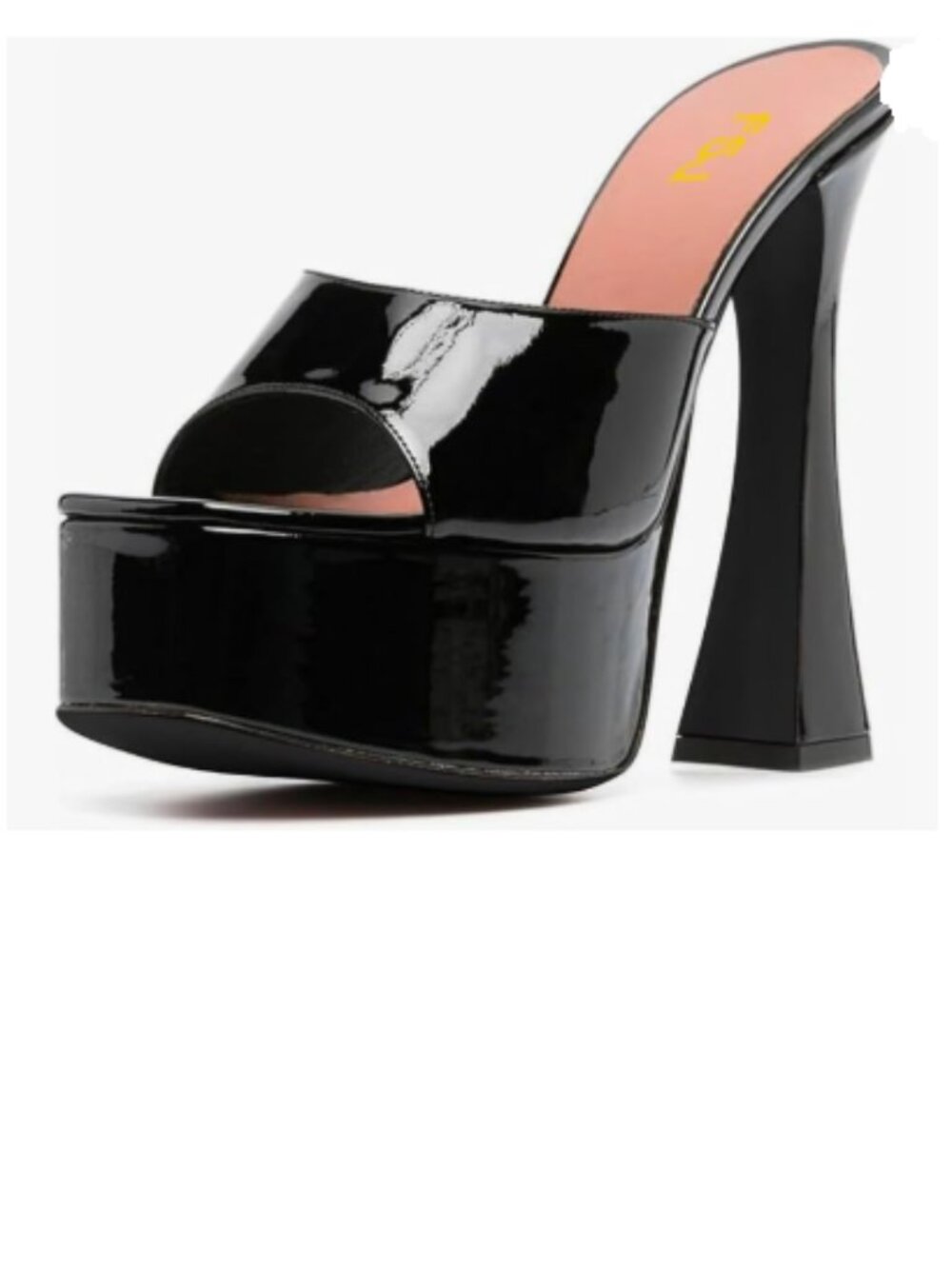 FSJ Black Slip On Platform Heeled Sandals Peep Open Toe Chunky High Heels Mules